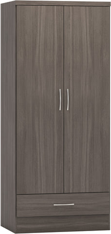 Nevada 2 Door 1 Drawer Wardrobe in Black Wood Grain Effect