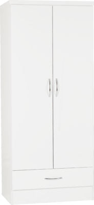 Nevada 2 Door 1 Drawer Wardrobe in White Gloss