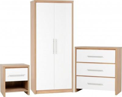 Seville Bedroom Set in Light Oak Veneer/White High Gloss